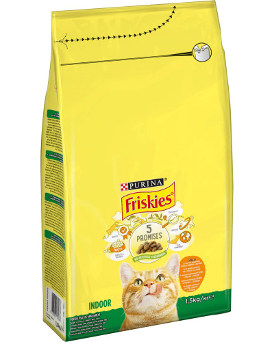 Сухий корм FRISKIES Indoor для дорослих котів що постійно перебувають у приміщенні, з куркою та індичкою, з овочами, 1,5 кг