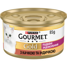 Вологий корм GOURMET Gold “Подвійне задоволення” для дорослих котів, шматочки у підливці, з качкою та індичкою, 85 г