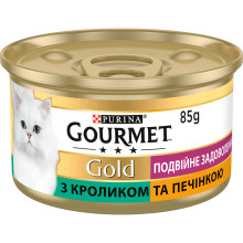 Вологий корм GOURMET Gold “Подвійне задоволення” для дорослих котів, шматочки у підливці, з кроликом та печінкою, 85 г