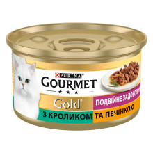 Вологий корм GOURMET Gold “Подвійне задоволення” для дорослих котів, шматочки у підливці, з кроликом та печінкою, 85 г