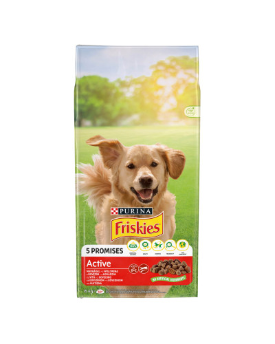 Сухой корм FRISKIES Active для взрослых собак с повышенной активностью, с говядиной, 15 кг