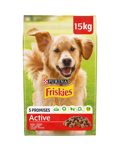 Сухой корм FRISKIES Active для взрослых собак с повышенной активностью, с говядиной, 15 кг