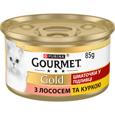 Вологий корм GOURMET Gold для дорослих котів, шматочки у підливці, з лососем та куркою, 85 г