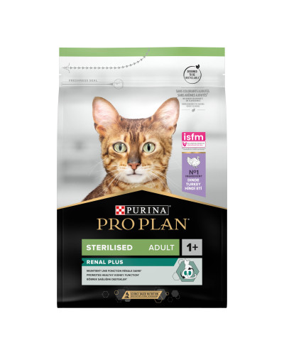 Сухий корм PRO PLAN Sterilised Adult 1+ Renal Plus для дорослих стерилізованих котів, з індичкою, 3 кг
