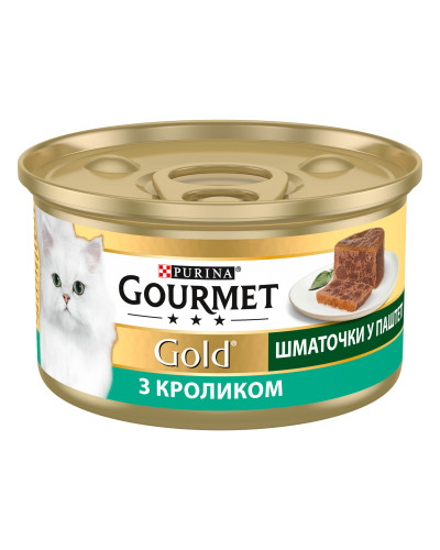 Влажный корм GOURMET Gold для взрослых кошек, кусочки в паштете, с кроликом, 85 г