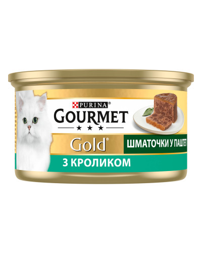 Влажный корм GOURMET Gold для взрослых кошек, кусочки в паштете, с кроликом, 85 г