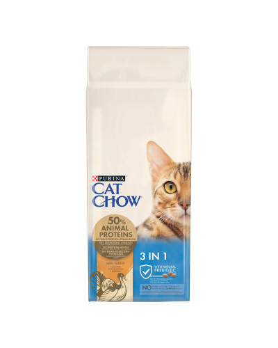 Сухий корм CAT CHOW Feline 3-in-1 для дорослих котів, з формулою потрійної дії, з куркою, 15 кг