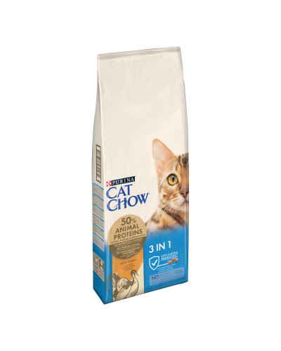 Сухий корм CAT CHOW Feline 3-in-1 для дорослих котів, з формулою потрійної дії, з куркою, 15 кг