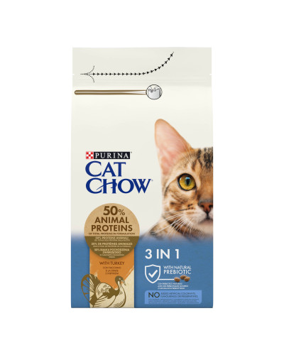 Сухий корм CAT CHOW Feline 3-in-1 для дорослих котів, з формулою потрійної дії, з куркою, 1,5 кг
