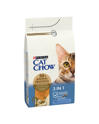 Сухий корм CAT CHOW Feline 3-in-1 для дорослих котів, з формулою потрійної дії, з куркою, 1,5 кг