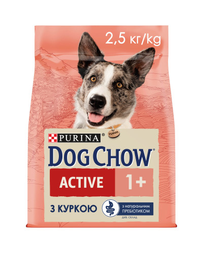 Сухой корм DOG CHOW Active Adult 1+ для взрослых собак с повышенной активностью, с курицей, 2,5 кг