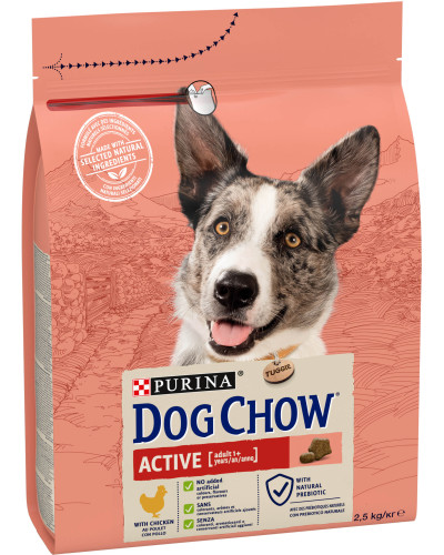 Сухой корм DOG CHOW Active Adult 1+ для взрослых собак с повышенной активностью, с курицей, 2,5 кг