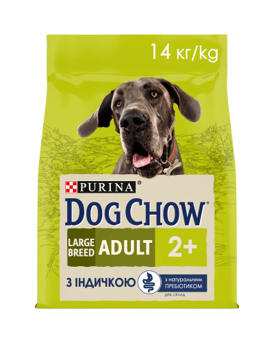 Сухий корм DOG CHOW Large Breed Adult 2+  для дорослих собак великих порід, з індичкою, 14 кг
