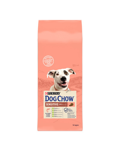 Сухой корм DOG CHOW Sensitive Adult 1+ для взрослых собак склонных к аллергии, с лососем, 14 кг