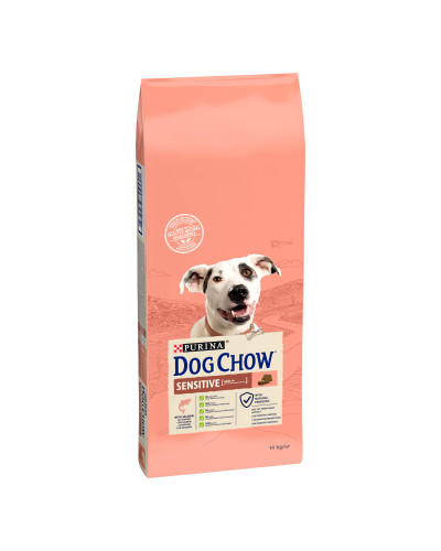 Сухой корм DOG CHOW Sensitive Adult 1+ для взрослых собак склонных к аллергии, с лососем, 14 кг