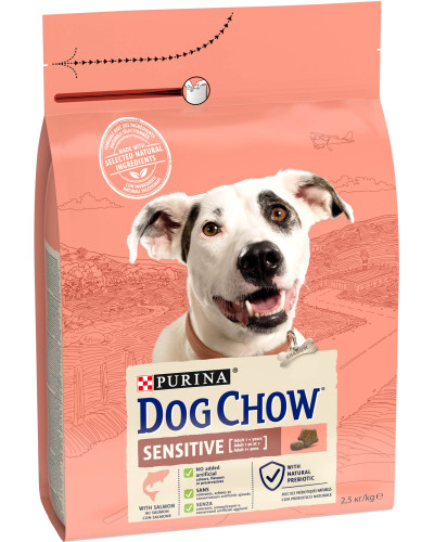 Сухой корм DOG CHOW Sensitive Adult 1+ для взрослых собак склонных к аллергии, с лососем, 2,5 кг