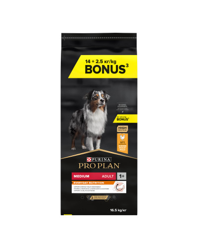 Сухий корм PRO PLAN Medium Adult 1+ Everyday Nutrion для дорослих собак середніх порід, з куркою, 16,5 кг