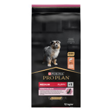 Сухой корм PRO PLAN Medium Puppy 1 Sensitive Skin для щенков средних пород с чувствительной кожей, с лососем, 12 кг