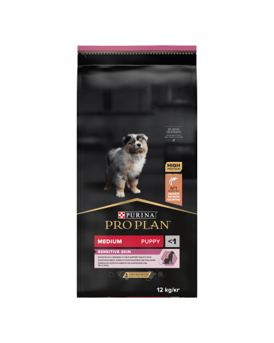 Сухой корм PRO PLAN Medium Puppy 1 Sensitive Skin для щенков средних пород с чувствительной кожей, с лососем, 12 кг