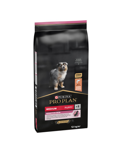 Сухой корм PRO PLAN Medium Puppy 1 Sensitive Skin для щенков средних пород с чувствительной кожей, с лососем, 12 кг