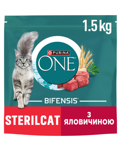 Сухий корм PURINA ONE Sterilcat для дорослих стерилізованих котів, комплекс Bifensis, з яловичиною, 1.5 кг