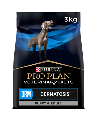 Сухой диетический корм PRO PLAN VETERINARY DIETS DRM Dermatosis для щенков и взрослых собак для поддержания функции кожи при дерматозах и чрезмерном выпадении шерсти, 3 кг