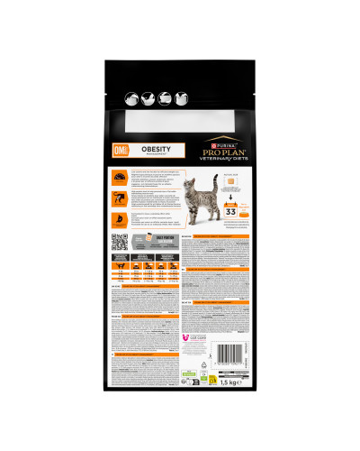 Сухий дієтичний корм PRO PLAN VETERINARY DIETS OM Obesity Management St/Ox для дорослих котів для зниження надмірної маси тіла, з куркою, 1.5 кг