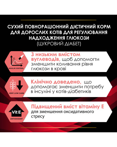 Сухий дієтичний корм PRO PLAN VETERINARY DIETS DM ST/OX Diabetes Managment для дорослих котів для регулювання надходження глюкози (цукровий діабет), 1,5 кг