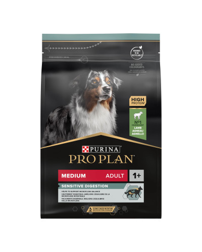 Сухий корм PRO PLAN Medium Adult 1+ Sensitive Digestion для дорослих собак середніх порід, з чутливим травленням, з ягням, 3 кг