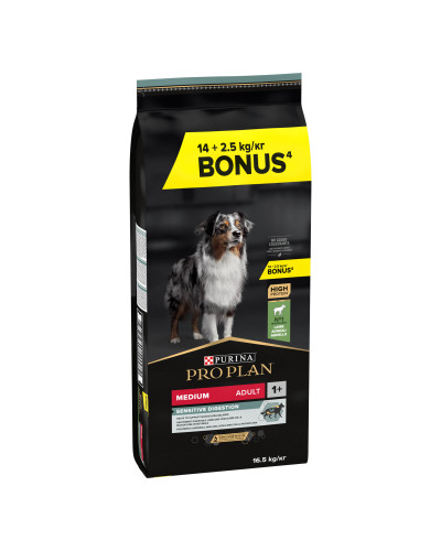 Сухий корм PRO PLAN Medium Adult 1+ Sensitive Digestion для дорослих собак середніх порід, з чутливим травленням, з ягням, 16,5 кг