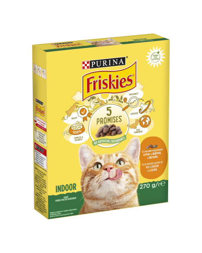 Сухий корм FRISKIES Indoor для дорослих котів що постійно перебувають у приміщенні, з куркою та індичкою, з овочами, 270 г