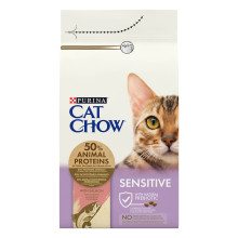 Сухой корм CAT CHOW Sensitive для взрослых кошек с чувствительной кожей и пищеварением, с лососем, 1,5 кг