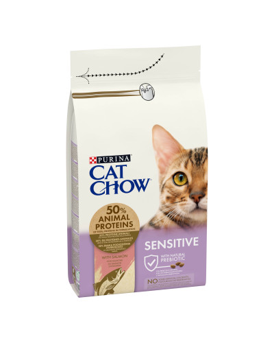 Сухий корм CAT CHOW Sensitive для дорослих котів із чутливою шкірою та травленням, з лососем, 1,5 кг