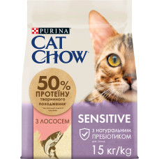 Сухий корм CAT CHOW Sensitive для дорослих котів із чутливою шкірою та травленням, з лососем, 15 кг