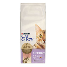 Сухий корм CAT CHOW Sensitive для дорослих котів із чутливою шкірою та травленням, з лососем, 15 кг