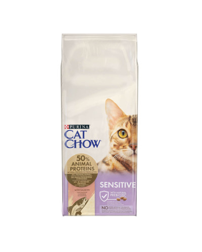Сухий корм CAT CHOW Sensitive для дорослих котів із чутливою шкірою та травленням, з лососем, 15 кг