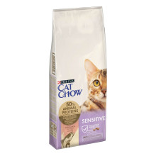 Сухий корм CAT CHOW Sensitive для дорослих котів із чутливою шкірою та травленням, з лососем, 15 кг