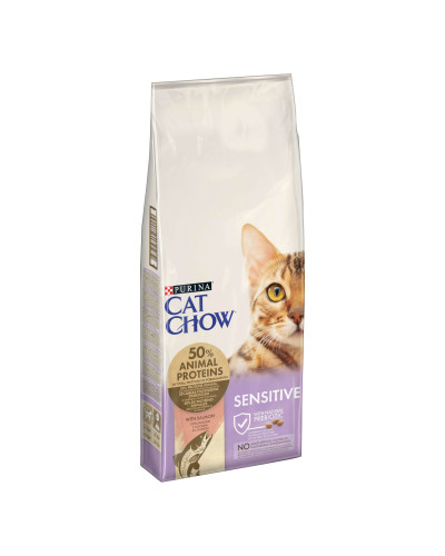 Сухий корм CAT CHOW Sensitive для дорослих котів із чутливою шкірою та травленням, з лососем, 15 кг