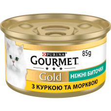 Вологий корм GOURMET Gold "Ніжні биточки" для дорослих кішок, з куркою та морквою, 85 г