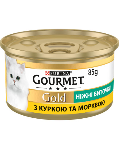 Вологий корм GOURMET Gold &amp;quot;Ніжні биточки&amp;quot; для дорослих кішок, з куркою та морквою, 85 г