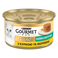Вологий корм GOURMET Gold "Ніжні биточки" для дорослих кішок, з куркою та морквою, 85 г