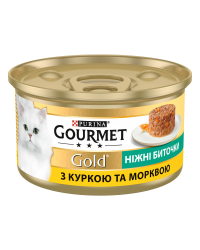 Вологий корм GOURMET Gold &amp;quot;Ніжні биточки&amp;quot; для дорослих кішок, з куркою та морквою, 85 г