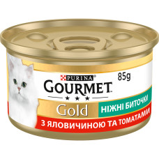 Вологий корм GOURMET Gold "Ніжні биточки" для дорослих кішок, з яловичиною та томатами, 85 г