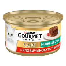 Вологий корм GOURMET Gold "Ніжні биточки" для дорослих кішок, з яловичиною та томатами, 85 г