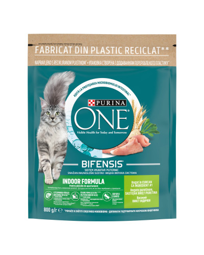 Сухий корм PURINA ONE Indoor для дорослих котів що постійно перебувають у приміщенні, комплекс Bifensis, з індичкою, 800 г