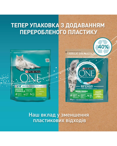 Сухий корм PURINA ONE Indoor для дорослих котів що постійно перебувають у приміщенні, комплекс Bifensis, з індичкою, 800 г