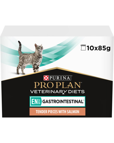 Влажный диетический корм PRO PLAN VETERINARY DIETS EN Gastrointestinal для котят и взрослых кошек для уменьшения расстройств кишечной абсорбции, с лососем, 10х85 г