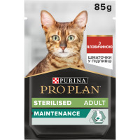 Влажный корм PRO PLAN Sterilised для взрослых стерилизованных кошек, кусочки в соусе, с говядиной, 85 г