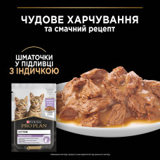 Вологий корм PRO PLAN Kitten Healthy Start для кошенят, шматочки у підливці, з індичкою, 85 г