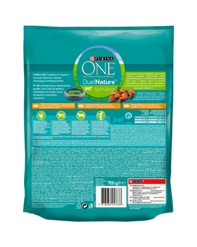 Сухий корм PURINA ONE Adult Dual Nature Spirulina для дорослих котів, з куркою, 750 г